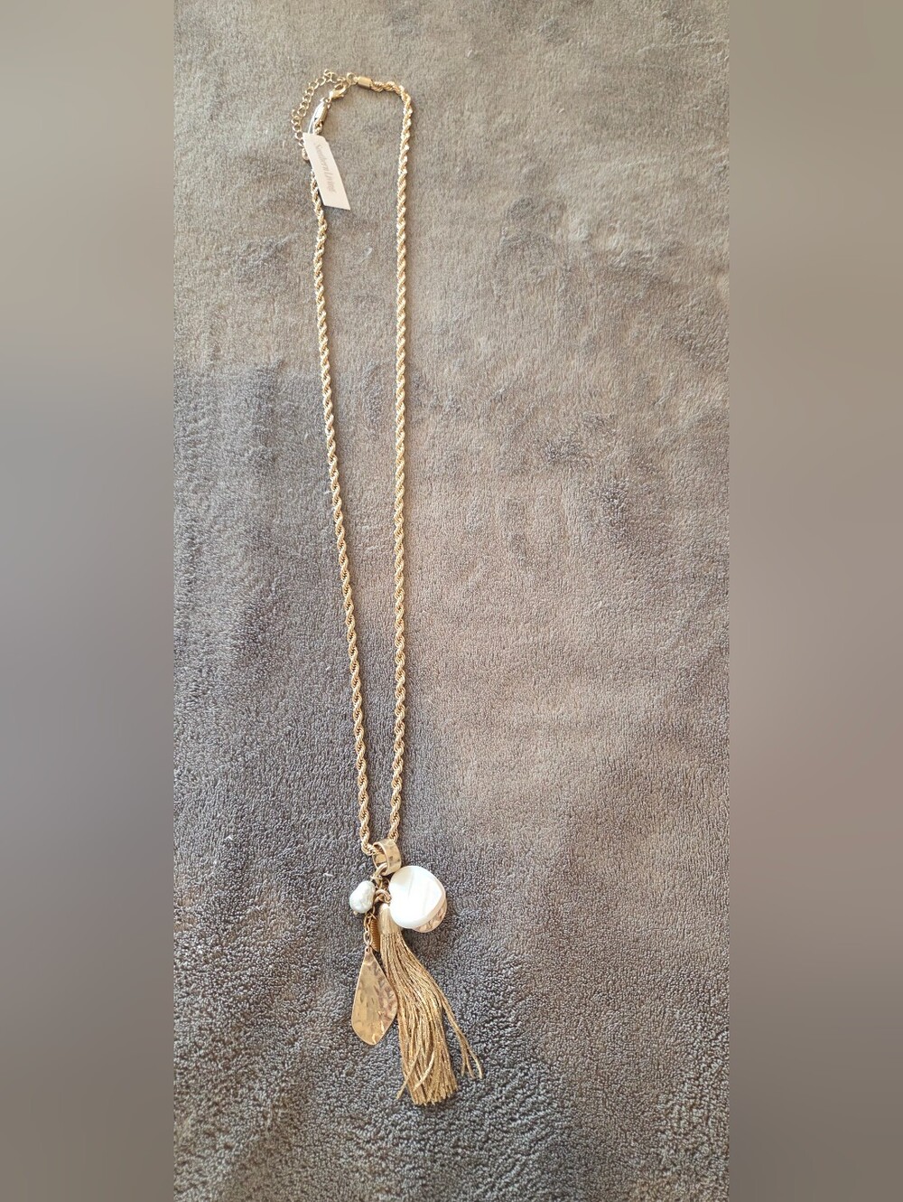 Southern Living Gold Tassel Pendant Necklace with White Accents